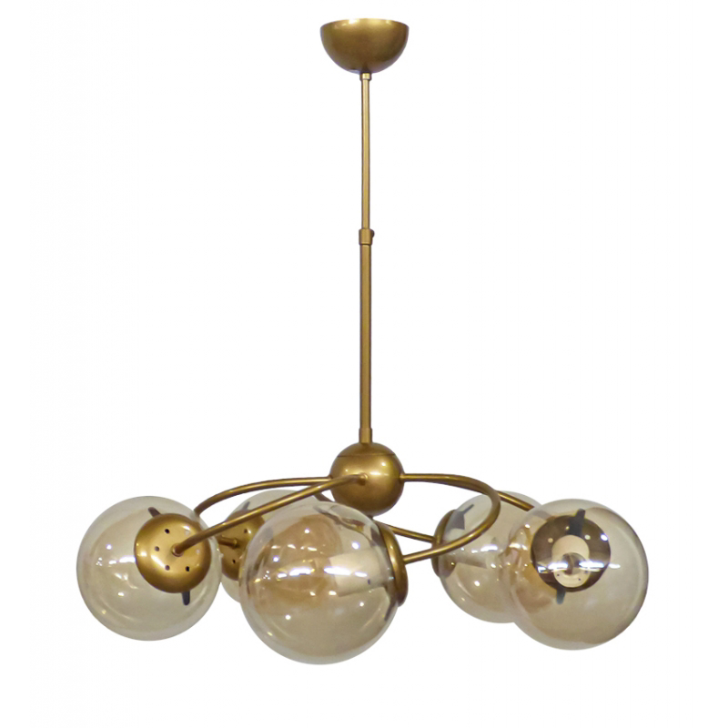 Heronia Κρεμαστό Φωτιστικό Οροφής TOP/5L Πεντάφωτο Μεταλλικό/Γυάλινο Χρυσό/Μελί Ε27 Φ45x65cm 01-0312